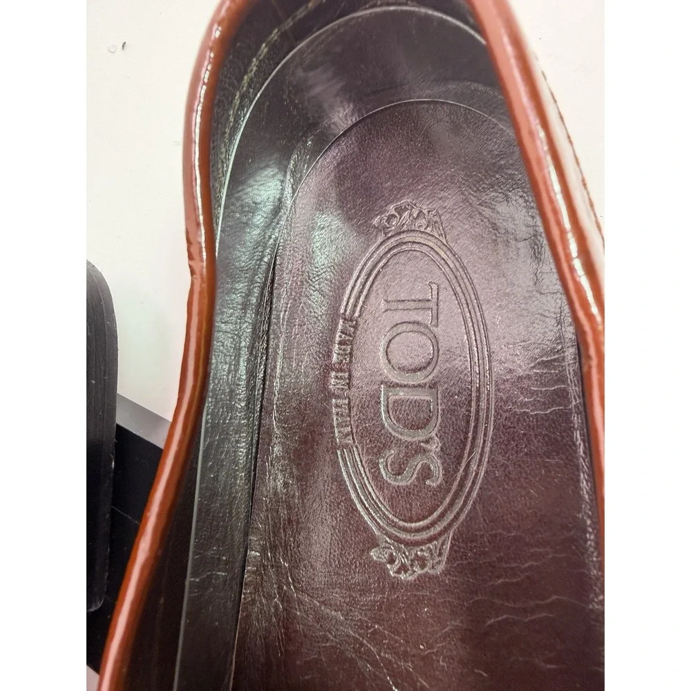 TOD'S Patent Leather Driving Loafers Brown Slip On Women's Size 6.5 Luxury Italy